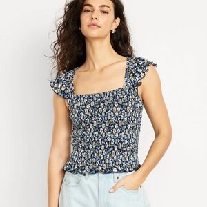 Old Navy Blue Floral Ruffle Blouse